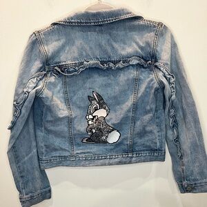 Gap‎ Kids X Disney Sequined Thumper Denim Jacket Girls Size XXL Ruffled Bambi